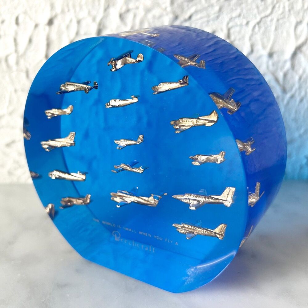 Vintage Beechcraft Airplanes Acrylic Lucite Standing Paperweight Beech Aviation